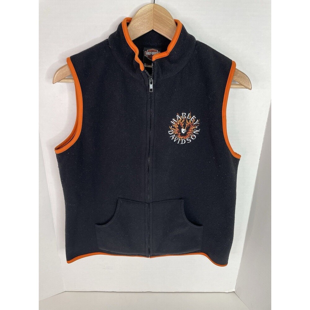 Harley Davidson Women’s Fleece Full Zip Best, Medium, Black, Logo, Sioux City IA